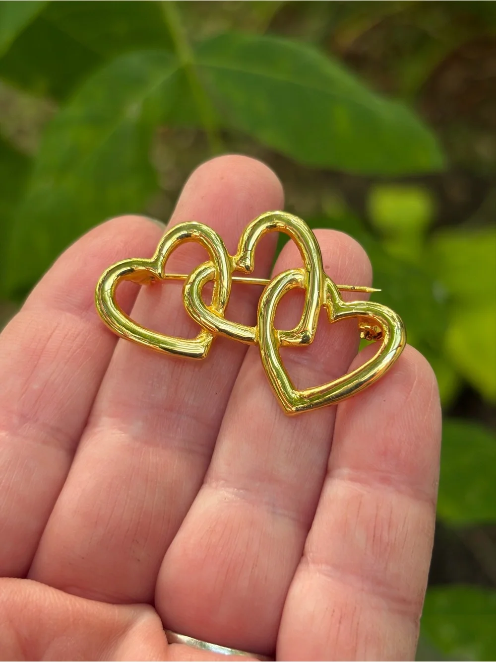 Gold-Tone Triple Heart Brooch - Elegant Women's Jewelry